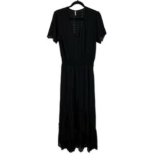 Young Fabulous & Broke Black Eyelet High Low Maxi Dress Women's Size Large